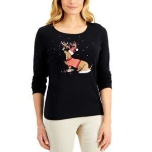 Karen Scott Womens Black Embellished Long Sleeve Top Size XL